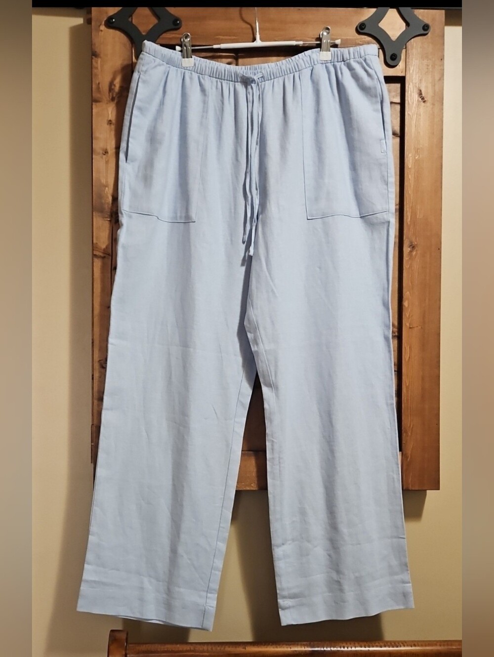 Calvin Klein Linen-Blend Drawstring Wide-Leg Pants XL In Pale Blue